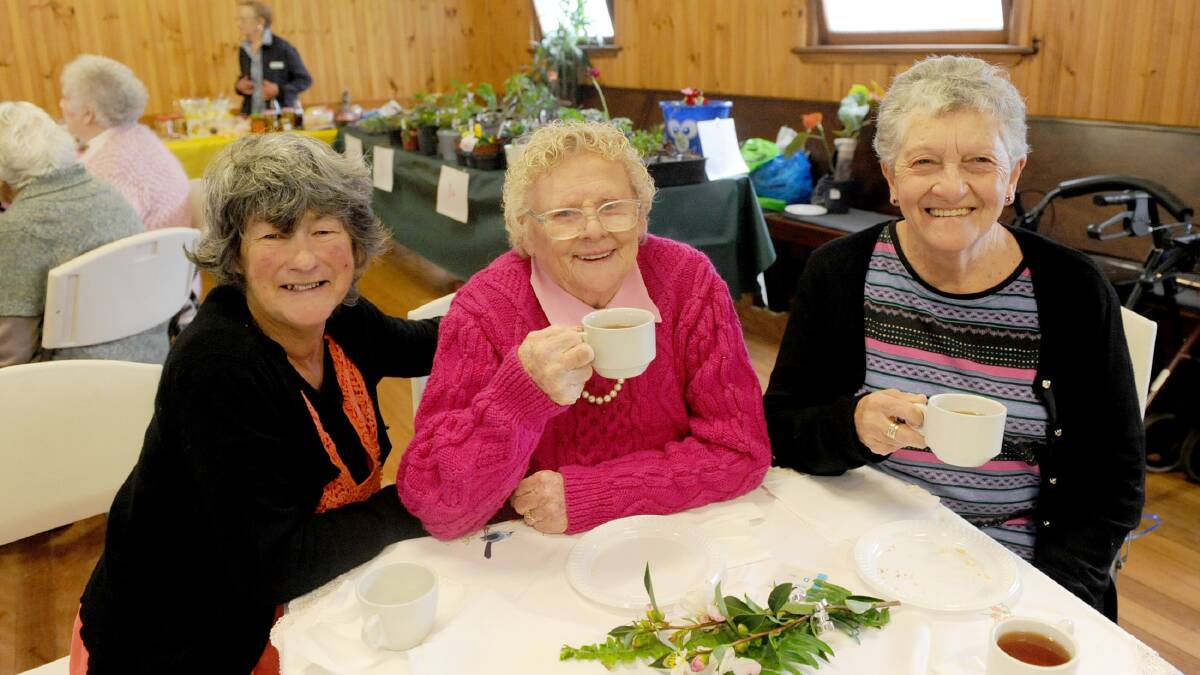 Horsham's Jenny Brymer, Jean Hallam and Lois Reid at Horsham's Cancer Council Biggest Morning Tea. Picture: SAMANTHA CAMARRI