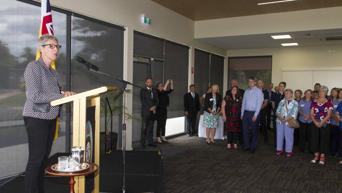 HIGH PRAISE: The Governor of Victoria, the Honourable Linda Dessau AC, addresses people during a function at Ararat’s Alexandra Oval Community Centre on Wednesday afternoon. Picture: PETER PICKERING