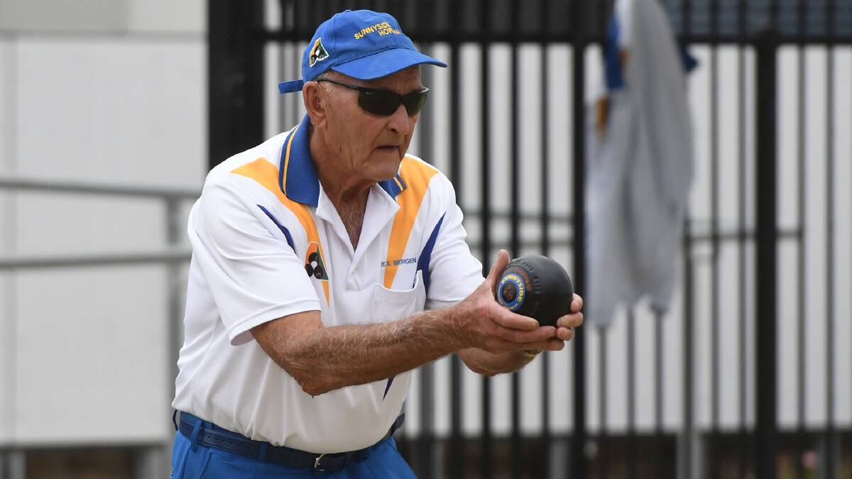 FOCUSED: Sunnyside bowler Rex Bergen prepares to make his move during a game against Nhill at the weekend. Turn to sport for the latest news in bowls. 