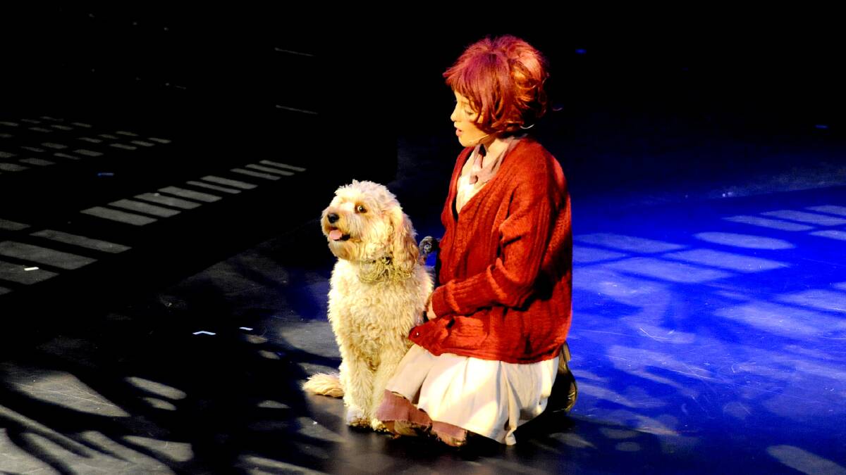 Bonnie Mellor, playing Annie, with Ziggy the dog in Horsham Arts Council's production of Annie. Picture: SAMANTHA CAMARRI