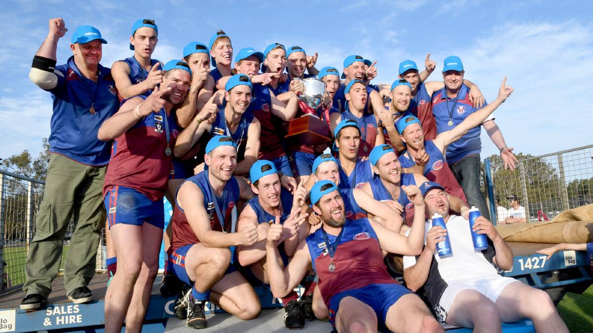 Horsham celebrates winning the Wimmera league's senior premiership, defeating Minyip-Murtoa by 24 points to seal the deal. Picture: SAMANTHA CAMARRI