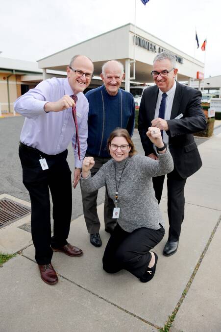 Don McRae, Director of Clinical Services, Don Johns, Wimmera Health Care Group Foundation chair, Mark Knights, Wimmera Health Care Group acting CEO, and Amelia Crafter, Wimmera Cancer Centre Fundraising Committee chair. Picture: SAMANTHA CAMARRI
