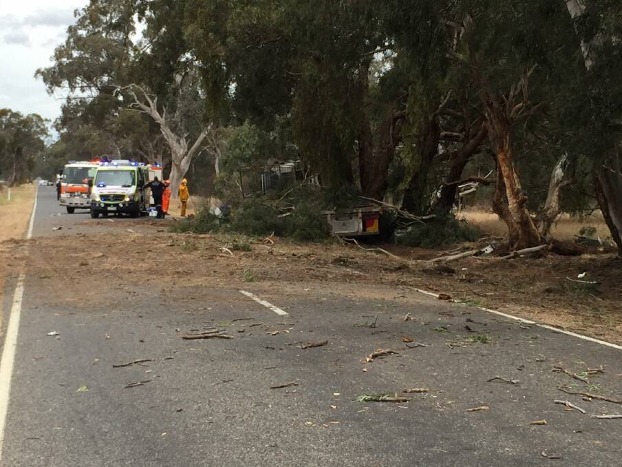 CHAOS: The scene of the incident at Donald-Stawell Road. Picture: Maggie Raworth 