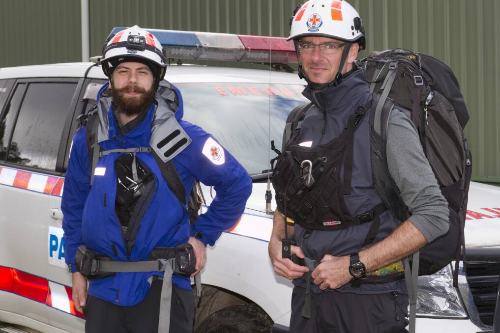 PREPARED: Paramedics Levi Karschimkus and Dave Allan during training at Roses Gap. Picture: Peter Pickering