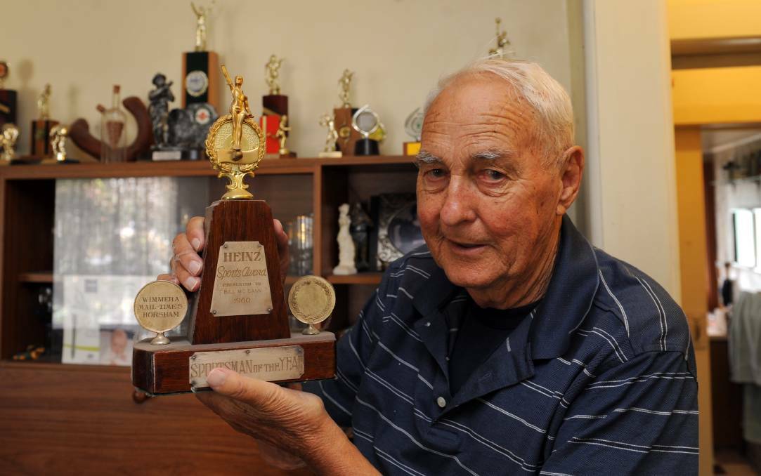 HIGH-ACHIEVER: Bill McCann pictured with his Heinz and Wimmera Mail Times sportsman award from 1960. Picture: Paul Carracher