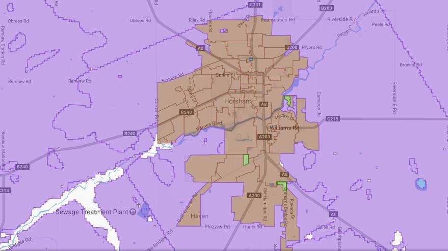 The National Broadband Network's rollout map for Horsham as of May 23, 2017. The brown shaded areas are where work has started on fixed-line connections. Picture: NBN