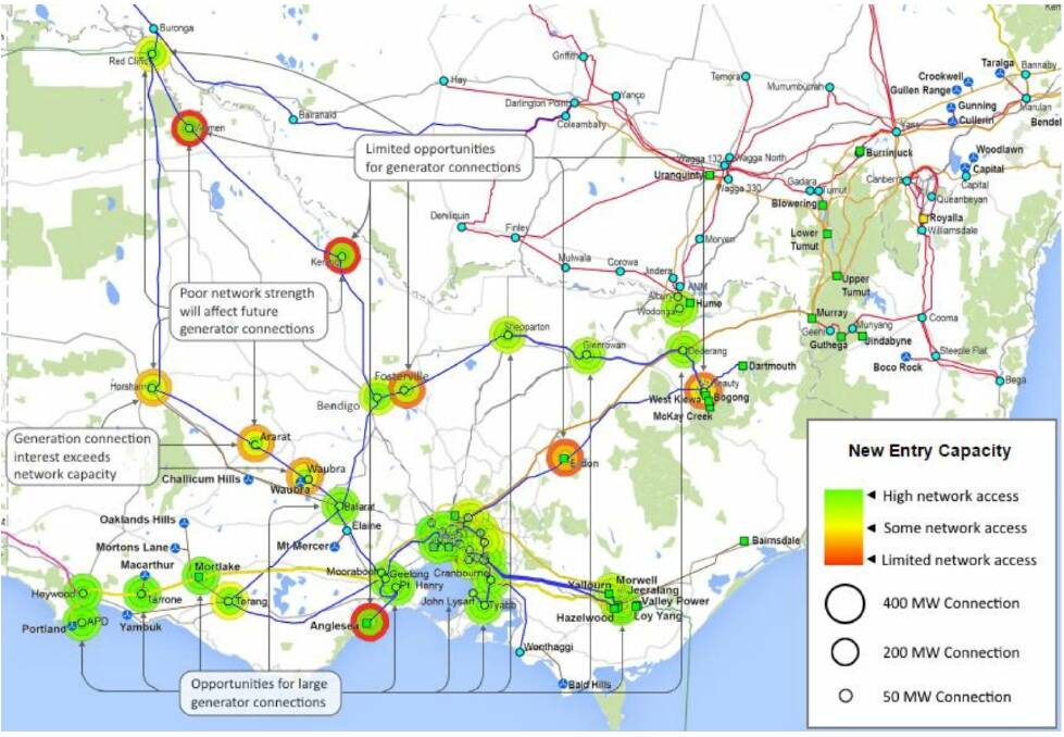 A map from Australia’s Electricity Market Operator's Victorian Annual Planning Report that shows the issues facing the Wimmera's power grid. Picture: AEMO 