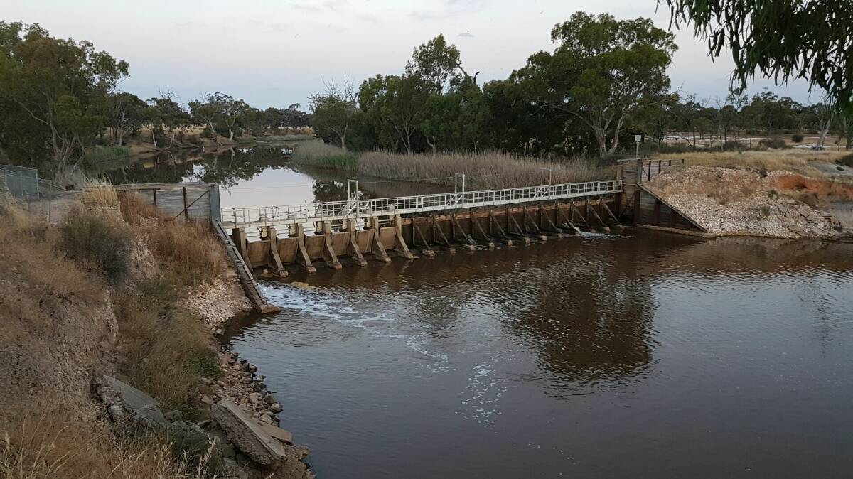 The Jeparit weir over the Wimmera River.