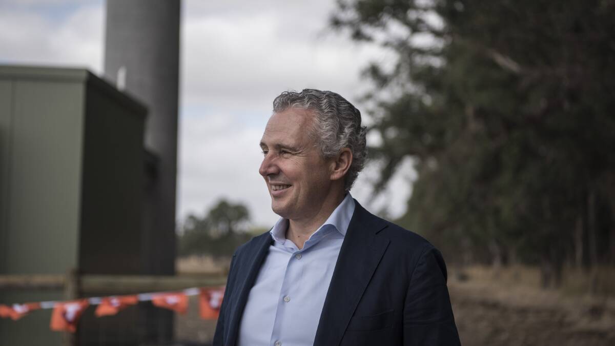 Telstra chief executive Andrew Penn at the new mobile phone tower in Culla. Photo: Josh Robenstone
