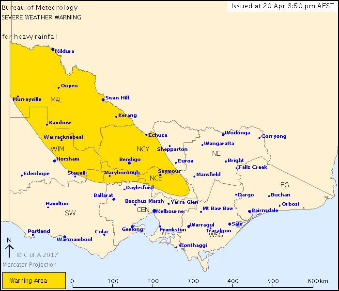The affected areas for a severe weather warning issued for Friday