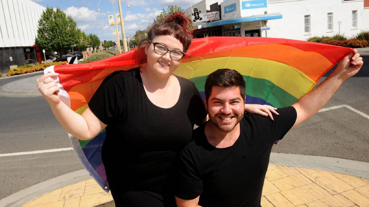 Wimmera Pride Project's Maddi Ostapiw and Loucas Vettos prepare for the LGBTI Roadshow's visit to Horsham this week. Picture: SAMANTHA CAMARRI