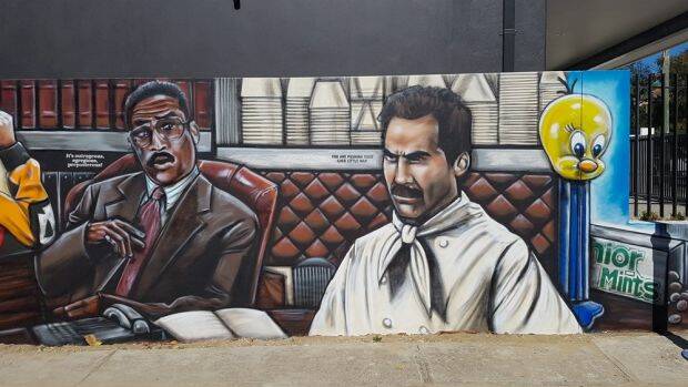 A homage to TV show Seinfeld's 'Soup Nazi' character, painted on a wall in Perth. Picture: Paul Deej