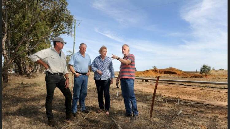 Kanagulk Landcare Group members Ian Ross, Philip and Elizabeth Costello and Albert Miller discuss concerns about Iluka Resources' mining operations in the region during a tour of affected properties at Kanagulk in 2015. Pictures: SAMANTHA CAMARRI
