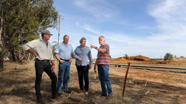 Kanagulk Landcare Group members Ian Ross, Philip and Elizabeth Costello and Albert Miller discuss concerns about Iluka Resources' mining operations in the region during a tour of affected properties at Kanagulk. Picture: SAMANTHA CAMARRI
