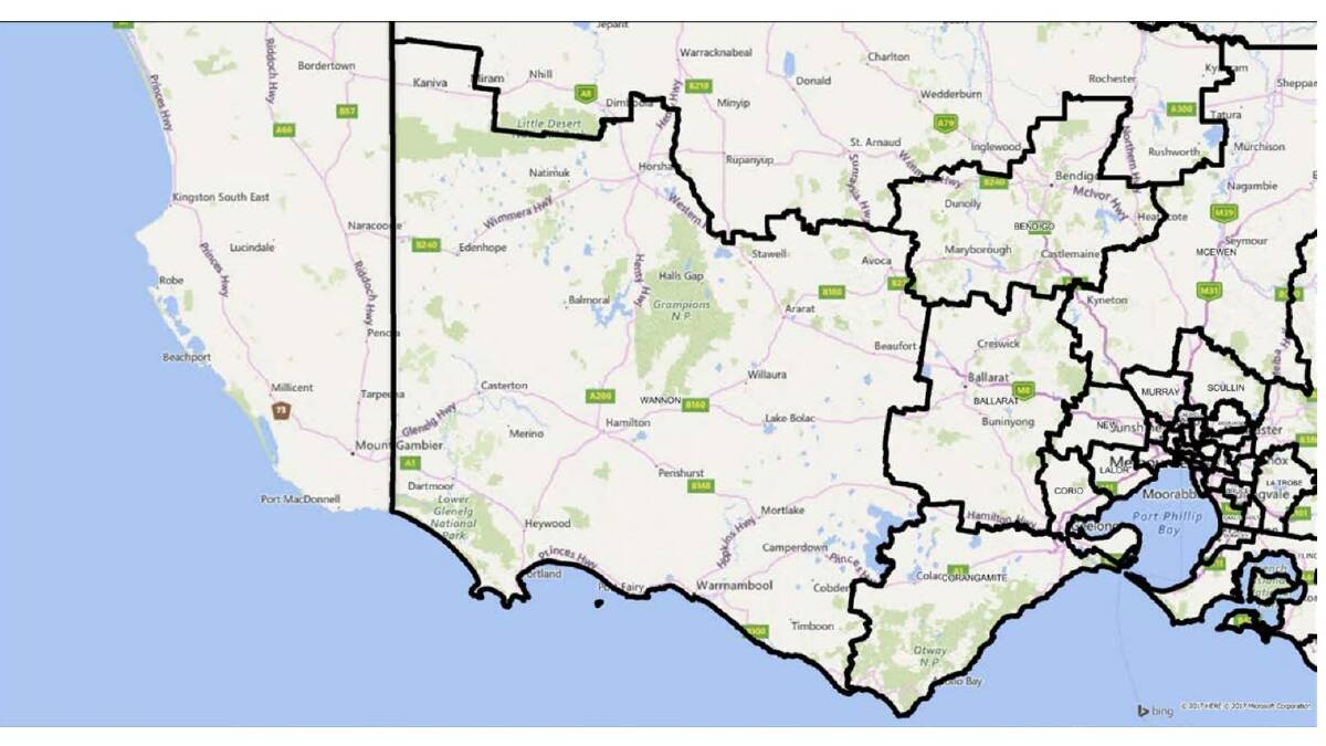 CHANGE: The Liberal Party's suggestion for changing Wannon, which includes pushing the boundary north to cover Stawell and Horsham. Picture: CONTRIBUTED  