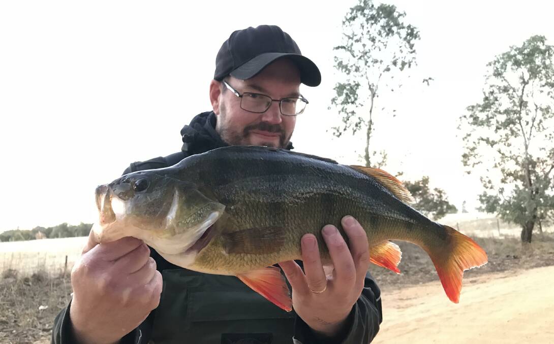 Jason Meehan with a trophy redfin caught at Lake Fyans. Picture: CONTRIBUTED
