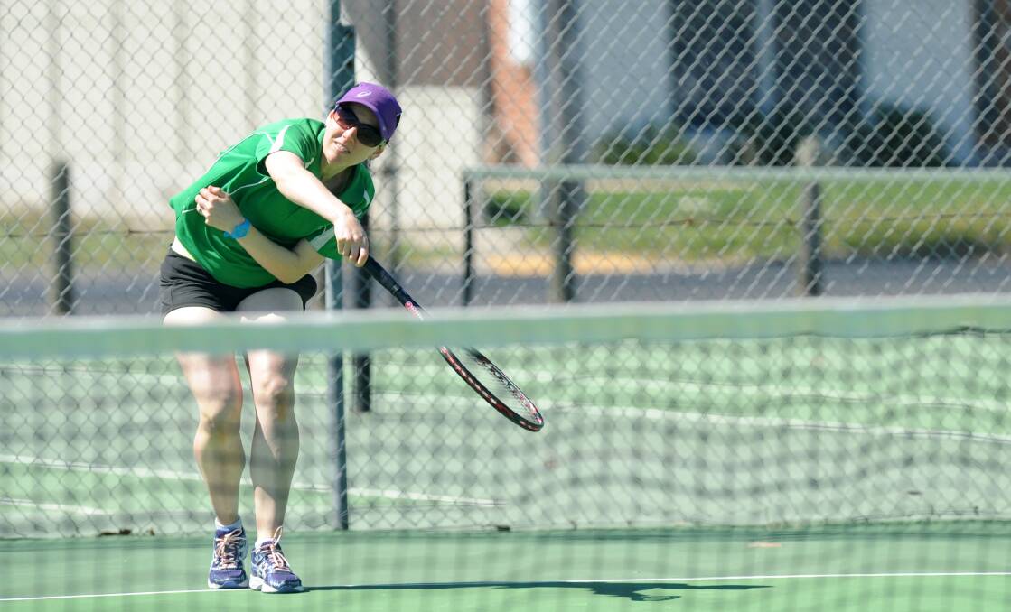 SERVE: Rachel McKinnon playing for Horsham Lawn at Central Park in the Central Wimmera Tennis Association. Picture: OLIVIA PAGE 