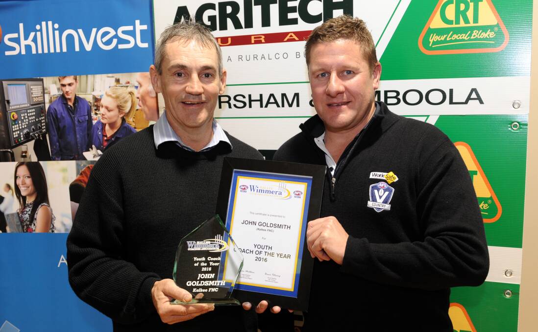 AWARD: John Goldsmith, Youth Coach Of The Year, with Jason Muldoon. Picture: PAUL CARRACHER 