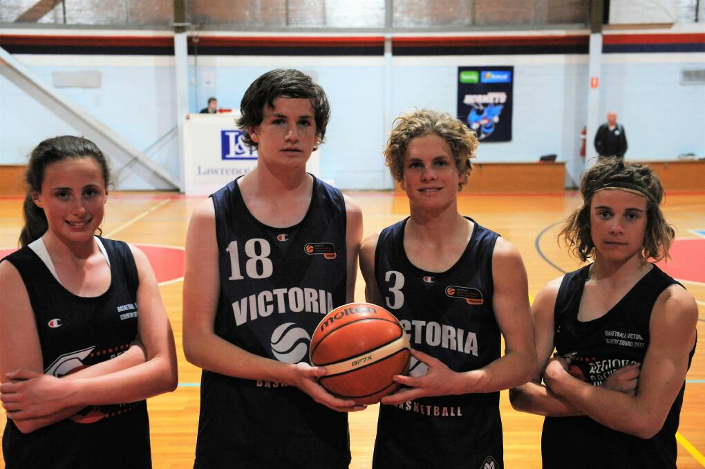 YOUNG GUNS: Eloise Wills, Austin McKenzie, Ben Hobbs and Brodie Pope of the Horsham Amateur Basketball Association. Picture: ELIJAH MACCHIA