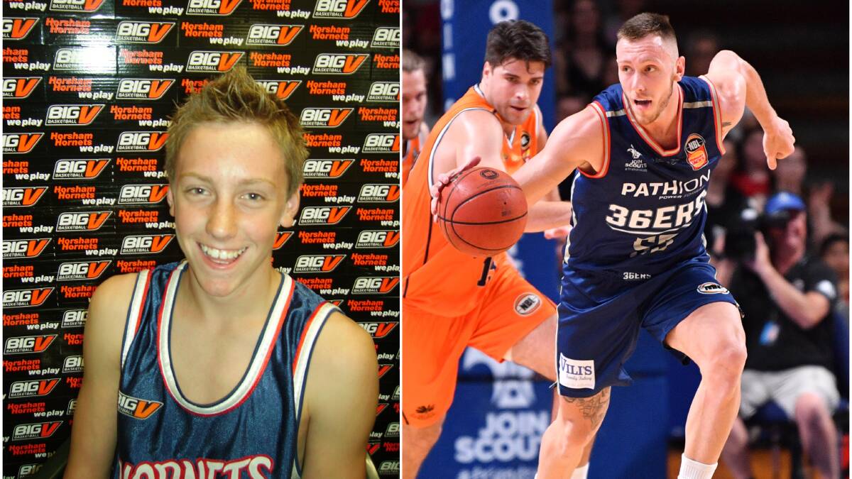 On the left Mitch Creek representing Horsham as a junior and on the right recently playing for the Adelaide 36ers.