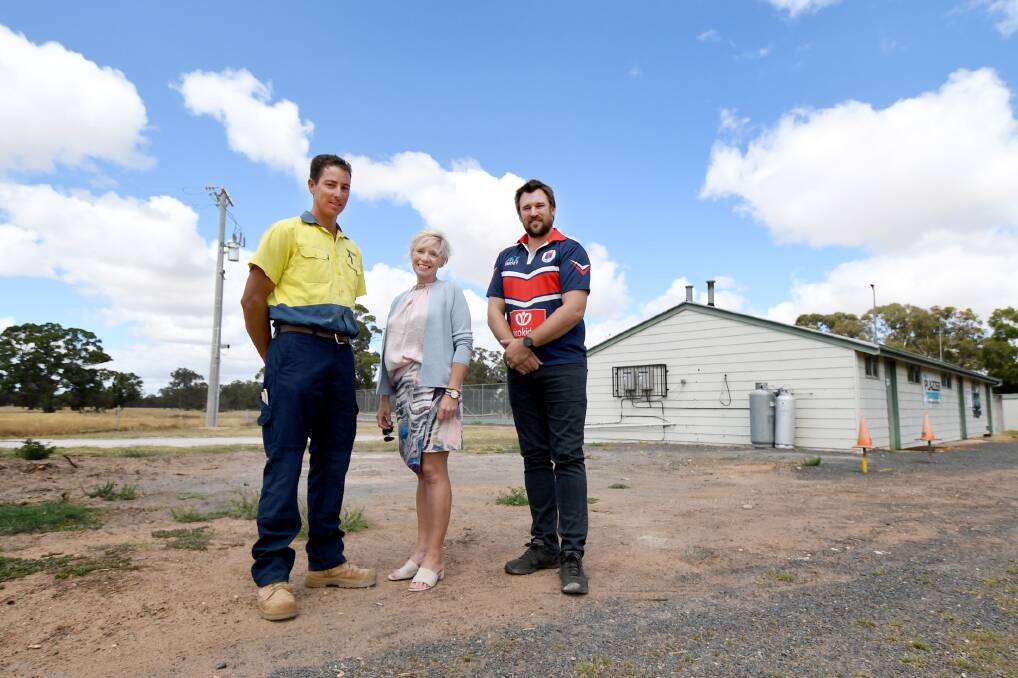 READY TO GO: Michael Joyce, MKM Constructions, Sue Newall, Horsham Rural City Council project manager and Ben Peucker are eager to start building Laharum's new clubrooms. Picture: SAMANTHA CAMARRI