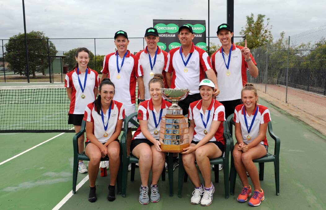 PREMIERS: St Michael's after winning the 2016/17 Central Wimmera Tennis Association pennant competition. Hayes is in the back row second from the right. 