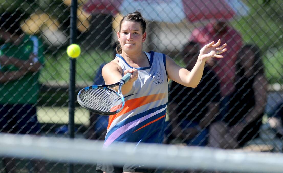 CHANGES ON THE CARDS: Kate-Lyn Perkin, seen playing for Drung South in the pennant grand final last season, is looking at possible options to help grow tennis in the region.
