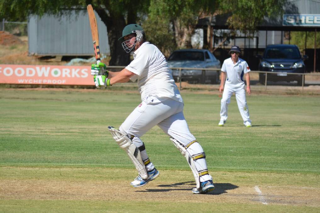 RUNS: Wycheproof-Narraport captain Tom Trewin plays a shot onto the leg side during his team's semi-final win against Donald last week. Picture: BULOKE TIMES