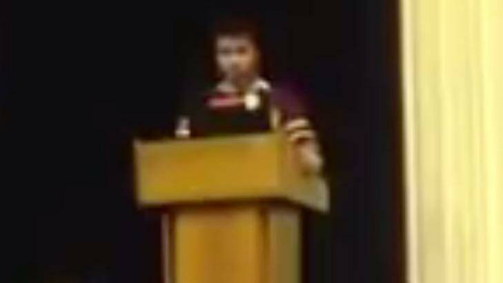 Ben Qin gives his speech at Melbourne High (video still) Photo: supplied