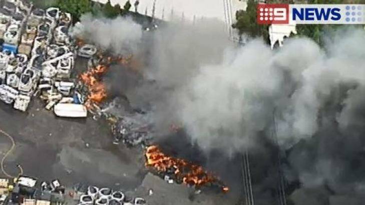 An aerial view of the fire at Thomastown. Photo: Nine News.