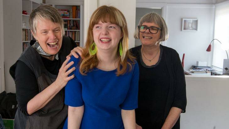 Claudia Long and her mums, Susan Long and Jane Trengove.  Photo: Penny Stephens