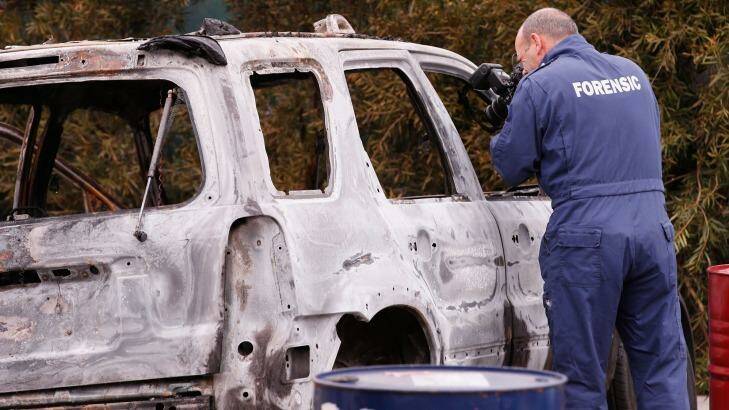 The burnt out car was found in an industrial area in Coburg North. Photo: Darrian Traynor