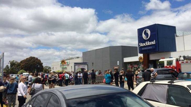 Shoppers crowd the car park at Stockland Wendouree after a fire on Friday afternoon.  Photo: Patrick Byrne, Ballarat Courier
