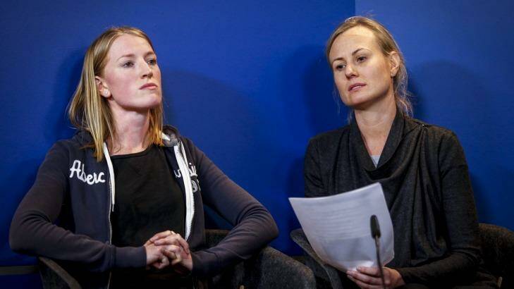 Shannon (left) and her sister Belinda speak to the media on Wednesday. Photo: Eddie Jim
