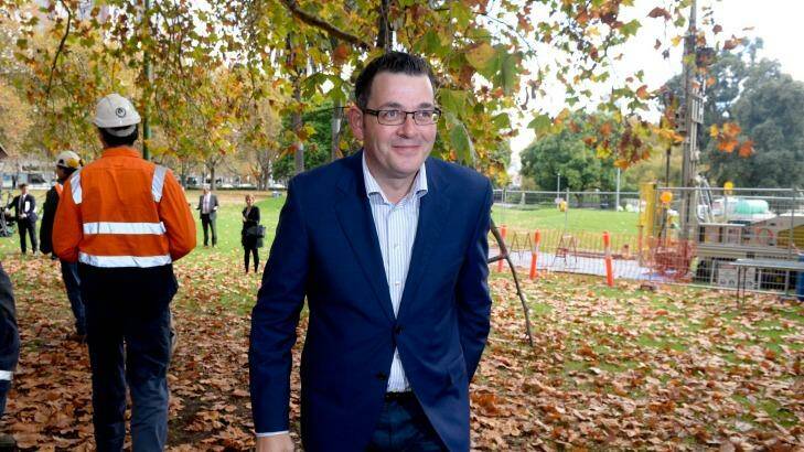Premier Daniel Andrews at the St Kilda Road test site on Tuesday. Photo: Penny Stephens