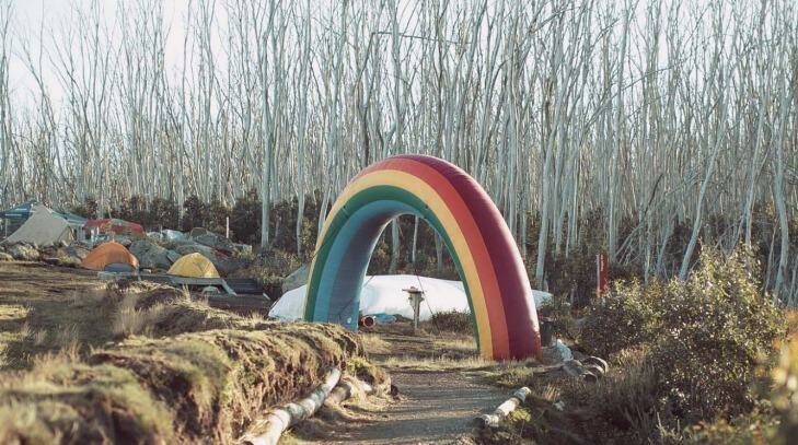 A rainbow greets festival-goers at Gaytimes outside Melbourne.