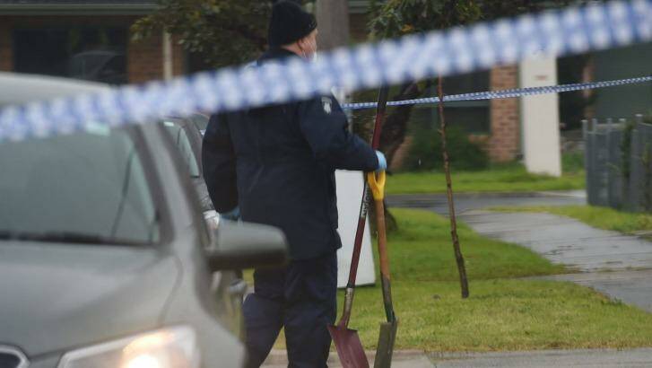 Police brought shovels to the Broadmeadows home on Tuesday. Photo: Tracey Nearmy 