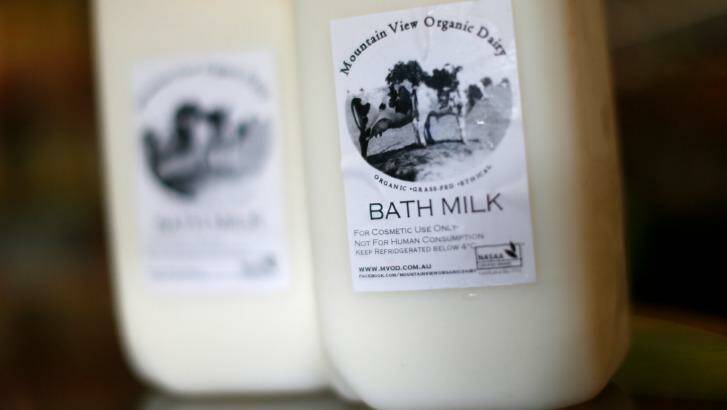 Bottles of Mountain View Organic Dairy Bath Milk. Photo: Eddie Jim
