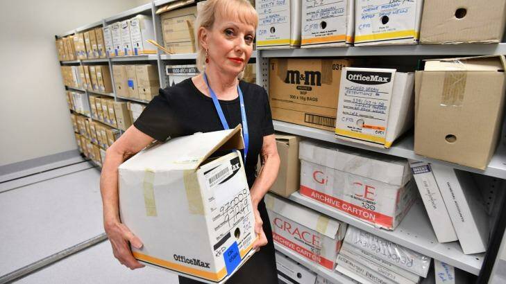 Carole Spence has been working in the Victorian Institute of Forensic Medicine archives for about two decades.  Photo: Joe Armao