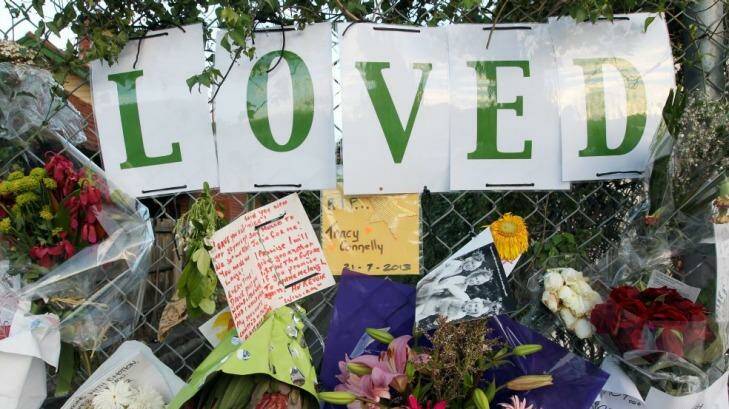 Tributes to Ms Connelly were tied to a fence near where she was killed. Photo: Rebecca Hallas