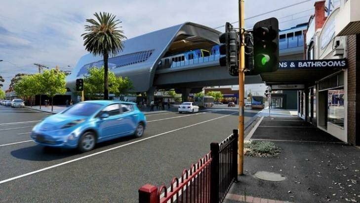 An artist's impression of Murrumbeena station once the sky rail is built. Photo: Supplied