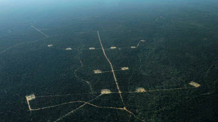 Coal seam gas storage ponds in the Pilliga State Forest in NSW. Photo: Dean Sewell