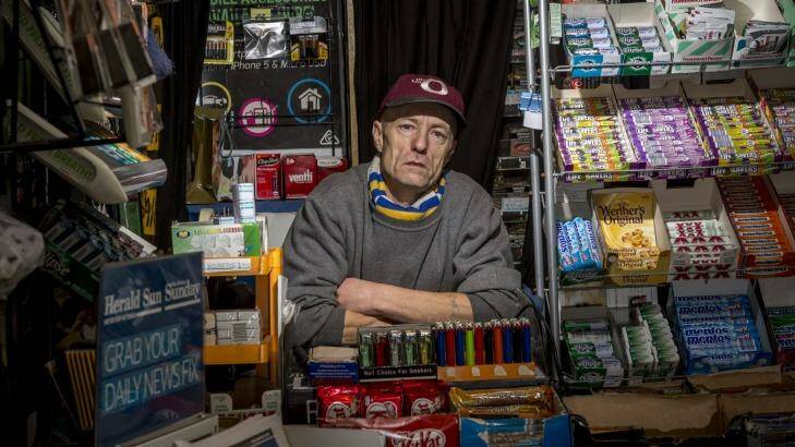 Peter Kennedy has run his kiosk on Collins Street for 25 years, but has increasingly struggled to keep the business viable. Photo: Eddie Jim