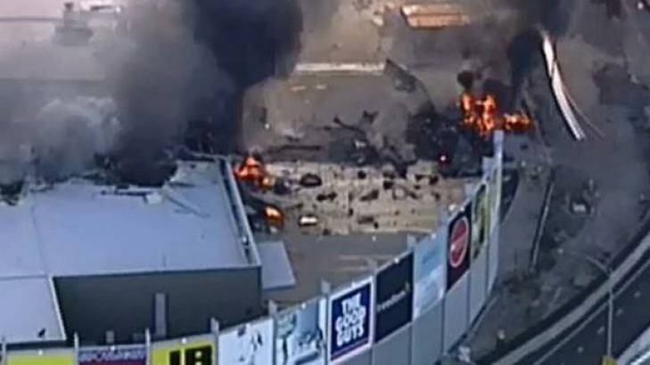 The site of the plane crash at DFO Essendon. Photo: Channel 9