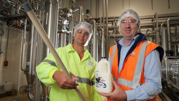 Fonterra Cobden production supervisor Brad Matin, holding one of the new microfiltration tubes, and production manager Brett Rowlands. Photo: Rob Gunstone