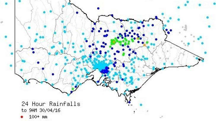 BOM Victoria's map of rainfall recorded across Victoria in last 24 hours. Photo: BOM Victoria