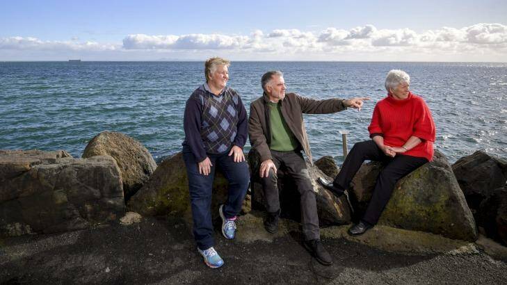 Portarlington residents Jenny Edmanson, Geoff Henderson and his wife Marie say locals are excited by the prospect of a new ferry link to Melbourne. Photo: Eddie Jim