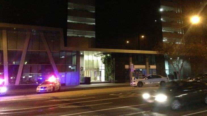 Police outside the Southbank car park where a man fell seven storeys. Photo: Pat Mitchell / 3AW Radio