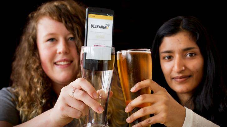 Josianne Hyson, left, and Pragya Mohan with their Beervana beer info App. Photo: Maarten Holl