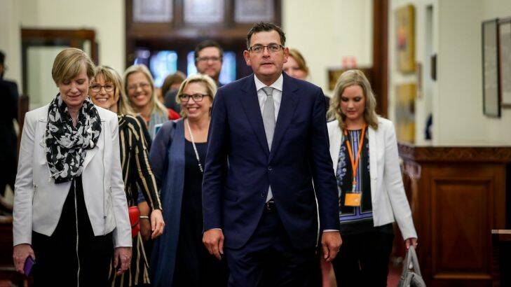 Release of the report by the Royal Commission into Family Violence at the Parliament House. 30 March 2016. The Age NEWS. Photo: Eddie Jim. (Fiona Richardson,Minister for the Prevention of Family Violence and the Premier Daniel Andrews)